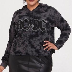 Torrid Vinyl Icon AC/DC Black Tie-Dye Crop Hoodie Dark Colors 4x